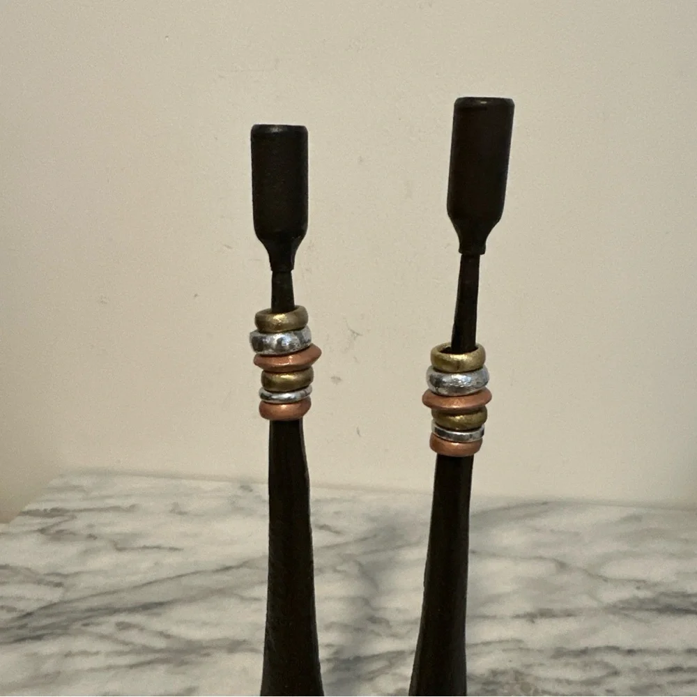 Luis Marques Handmade Modern Minimalist Style Iron W/ Metal Rings Candlestick